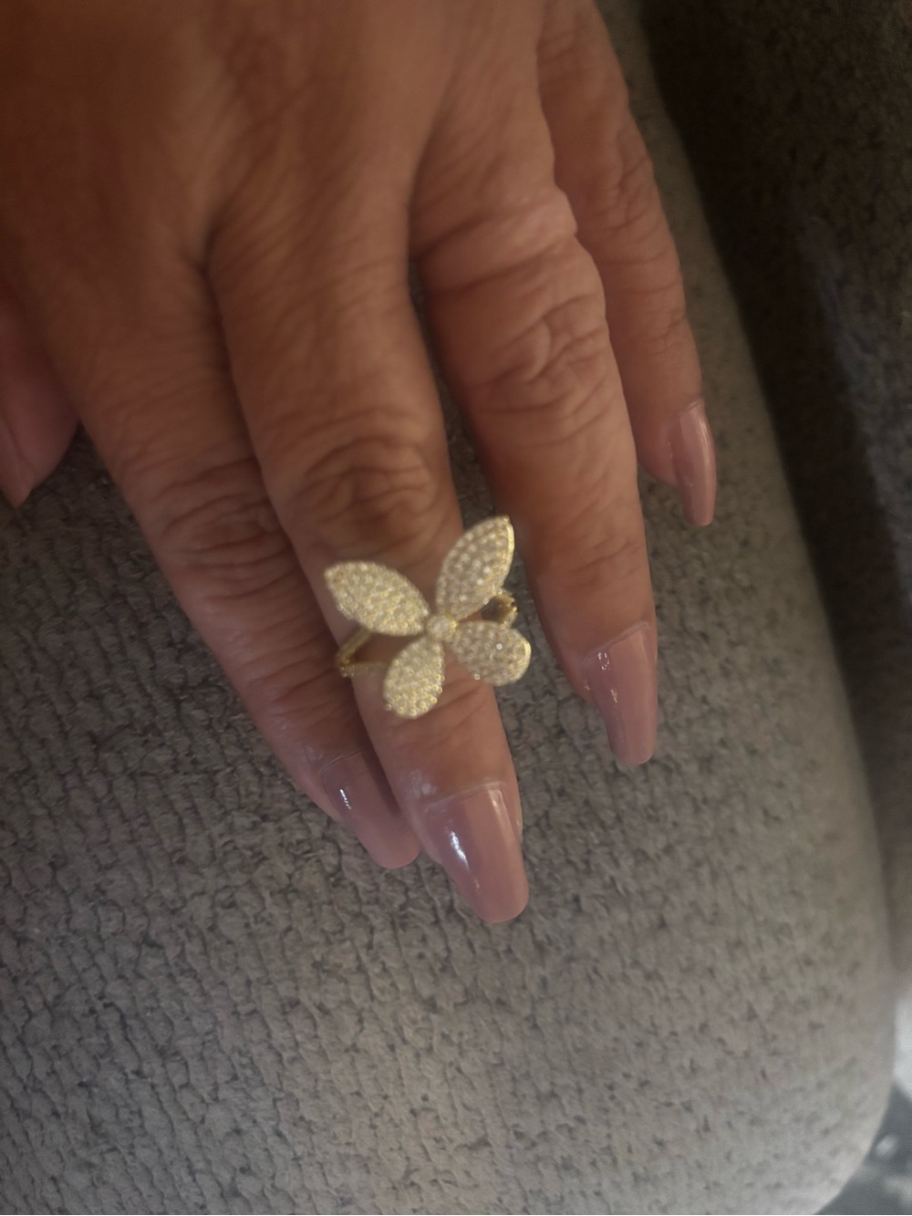 Gold Butterfly Ring with White Pavé Crystals